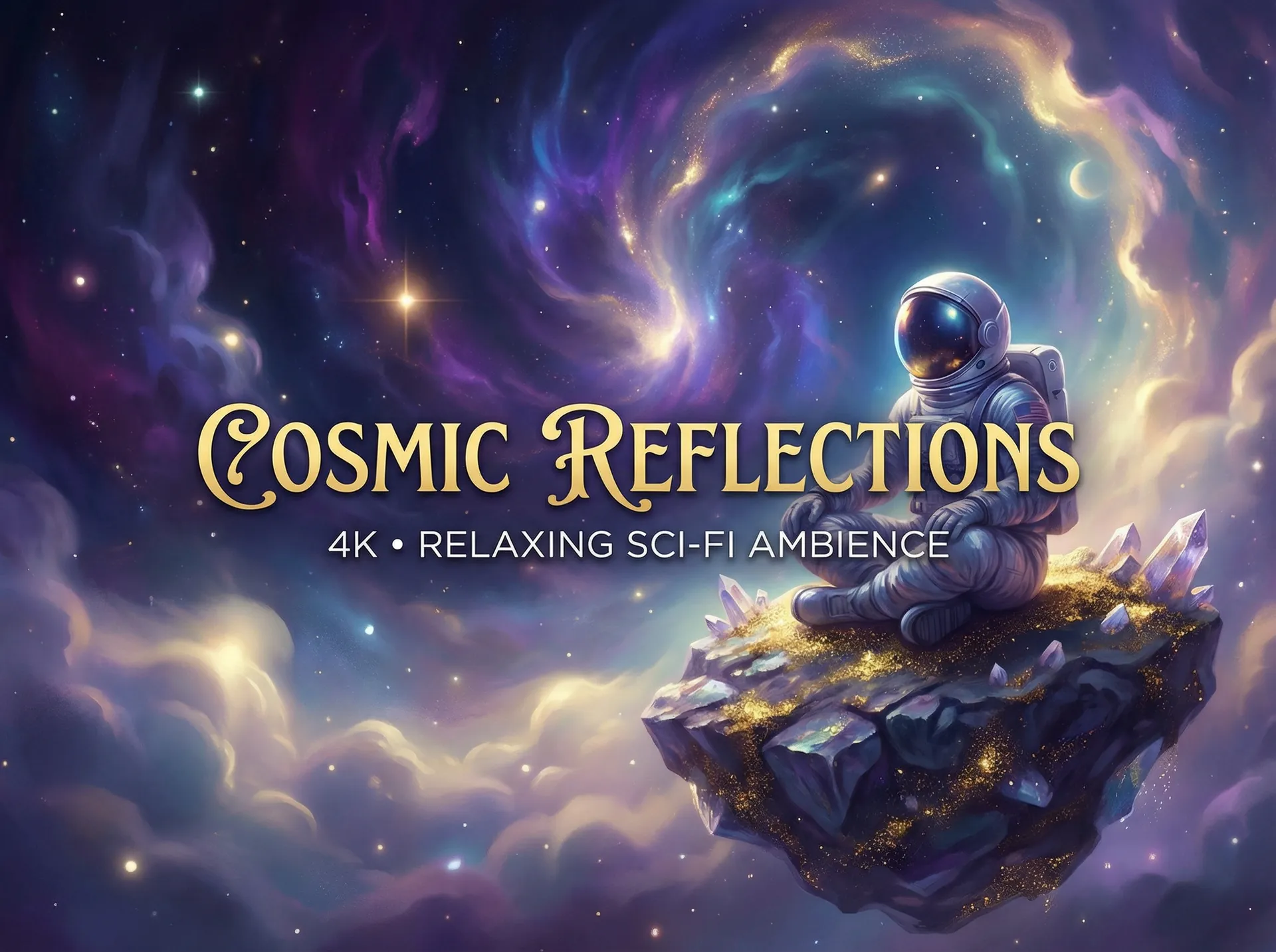 宇宙冥想 - 宇航员在小行星上静观星云